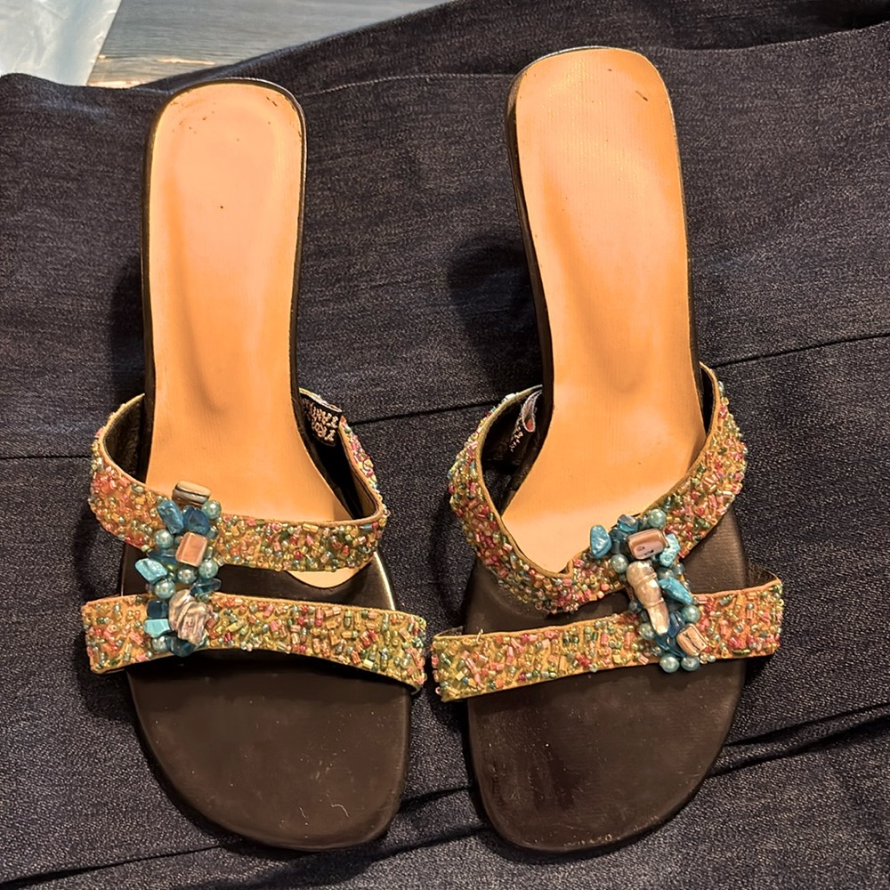 Tropical Tantrum Sandals Heels Beaded Size 8‎